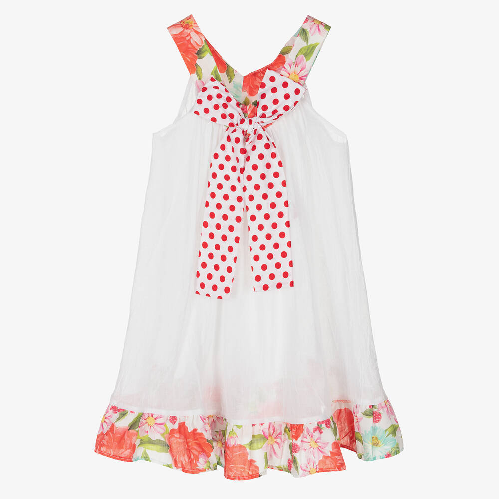 Selini Action - Girls White & Red Cheesecloth Beach Dress | Childrensalon