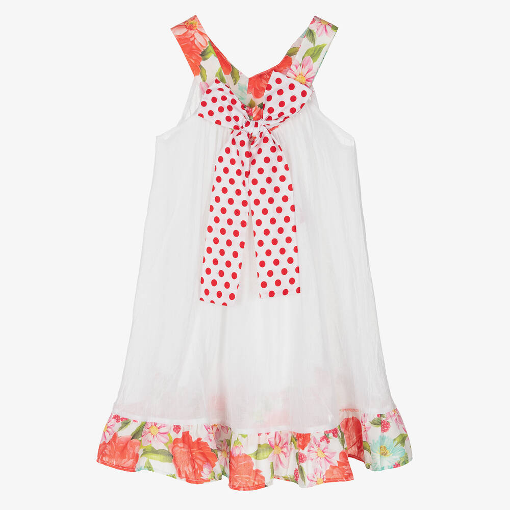 Selini Action - Robe de plage blanche rouge fille | Childrensalon