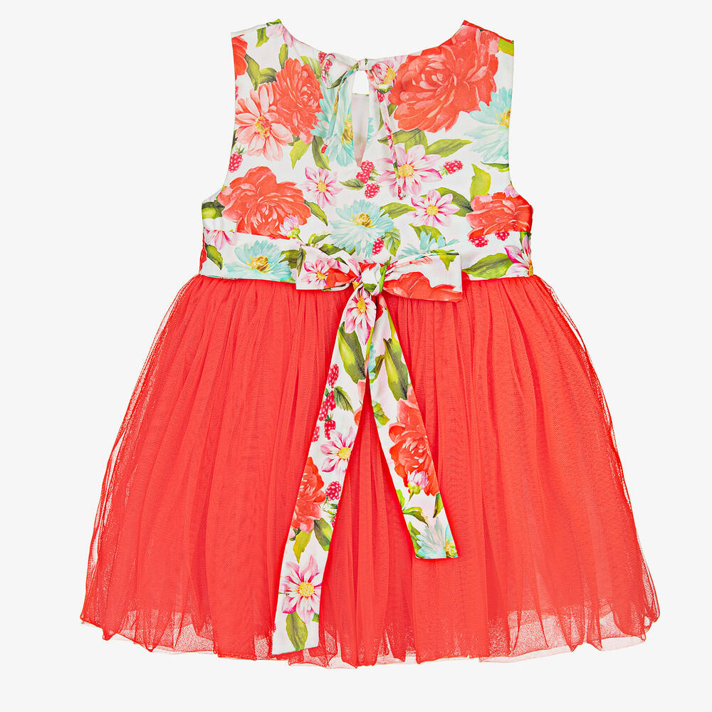 Selini Action-Girls White & Red Floral Tulle Dress | Childrensalon Outlet