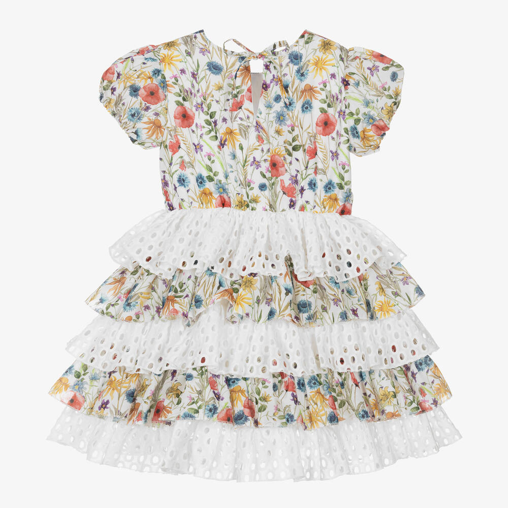 Selini Action-Girls White Tiered Floral Ruffle Dress | Childrensalon Outlet