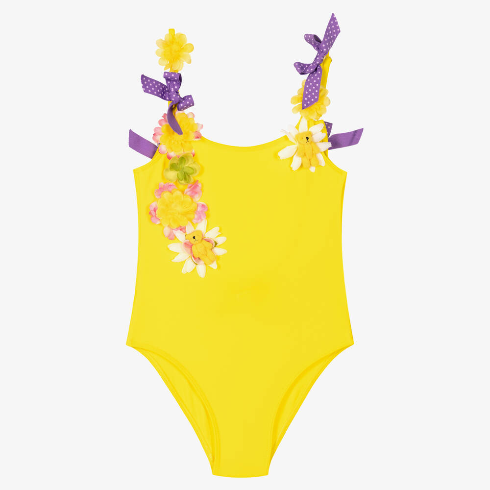 Selini Action - Girls Yellow Bears & Flowers Swimsuit | Childrensalon