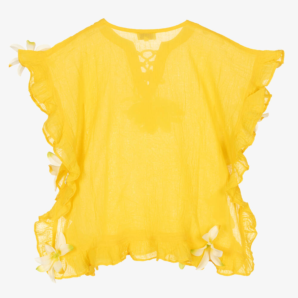 Selini Action-Желтый хлопковый кафтан с цветами | Childrensalon Outlet