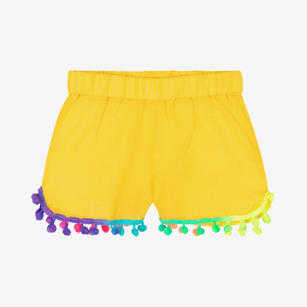 Selini Action - Girls Yellow Cotton Pom-Pom Shorts | Childrensalon