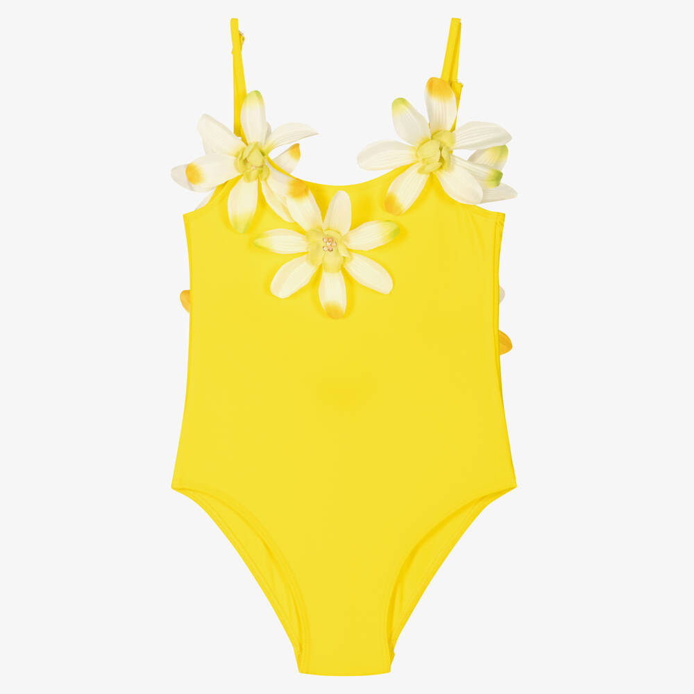 Selini Action - Girls Yellow Floral Swimsuit | Childrensalon