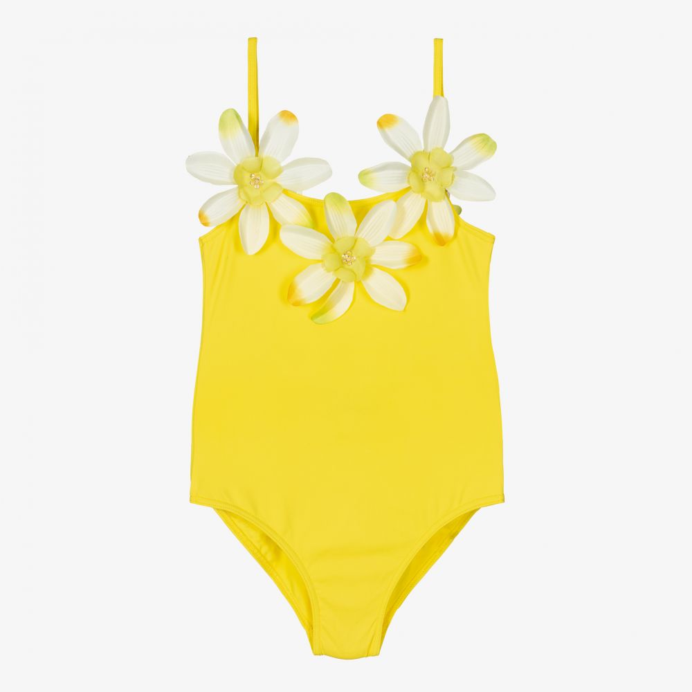 Selini Action - Girls Yellow Flower Swimsuit | Childrensalon