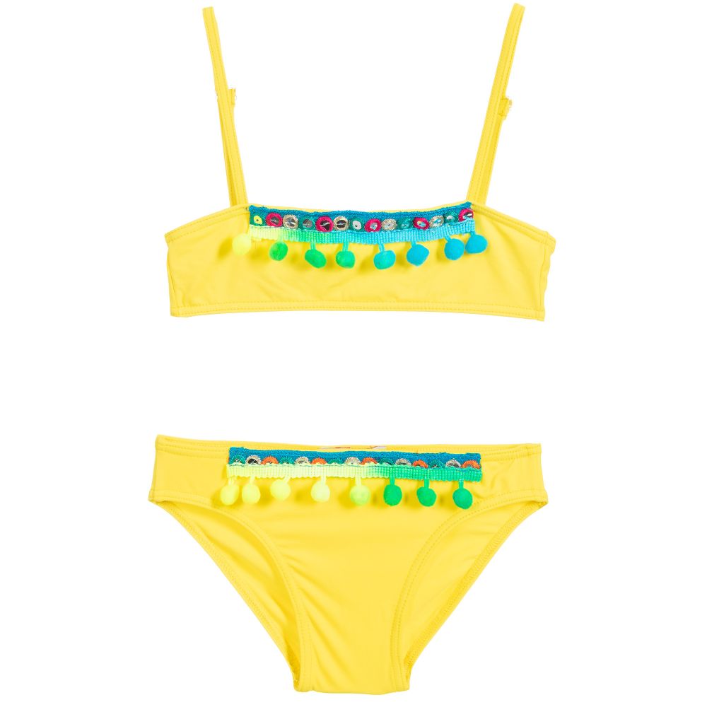 Selini Action - Girls Yellow Pom-Pom Bikini | Childrensalon