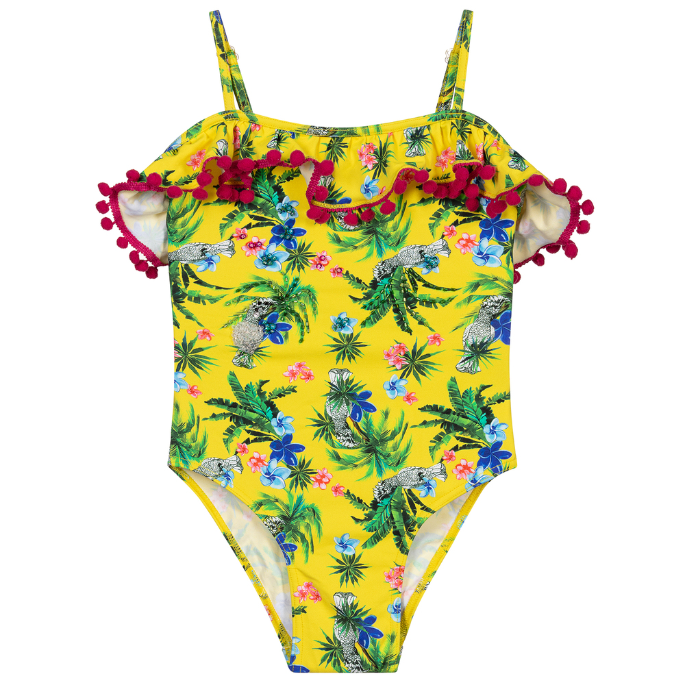 Selini Action - Girls Yellow Print Swimsuit | Childrensalon