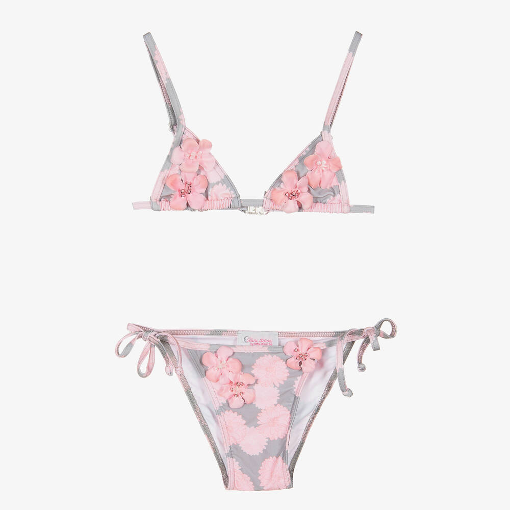 Selini Action-Grey & Pink Floral Bikini | Childrensalon Outlet