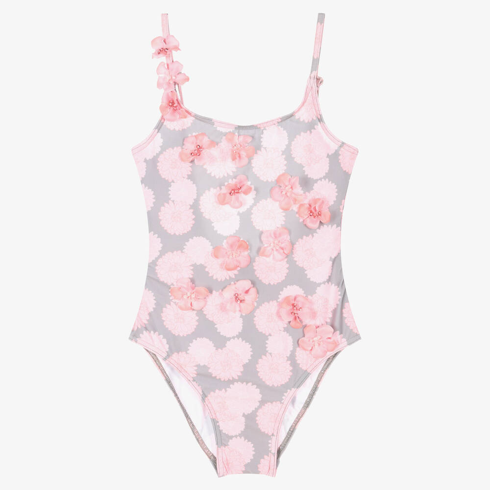 Selini Action - Grey & Pink Floral Swimsuit | Childrensalon