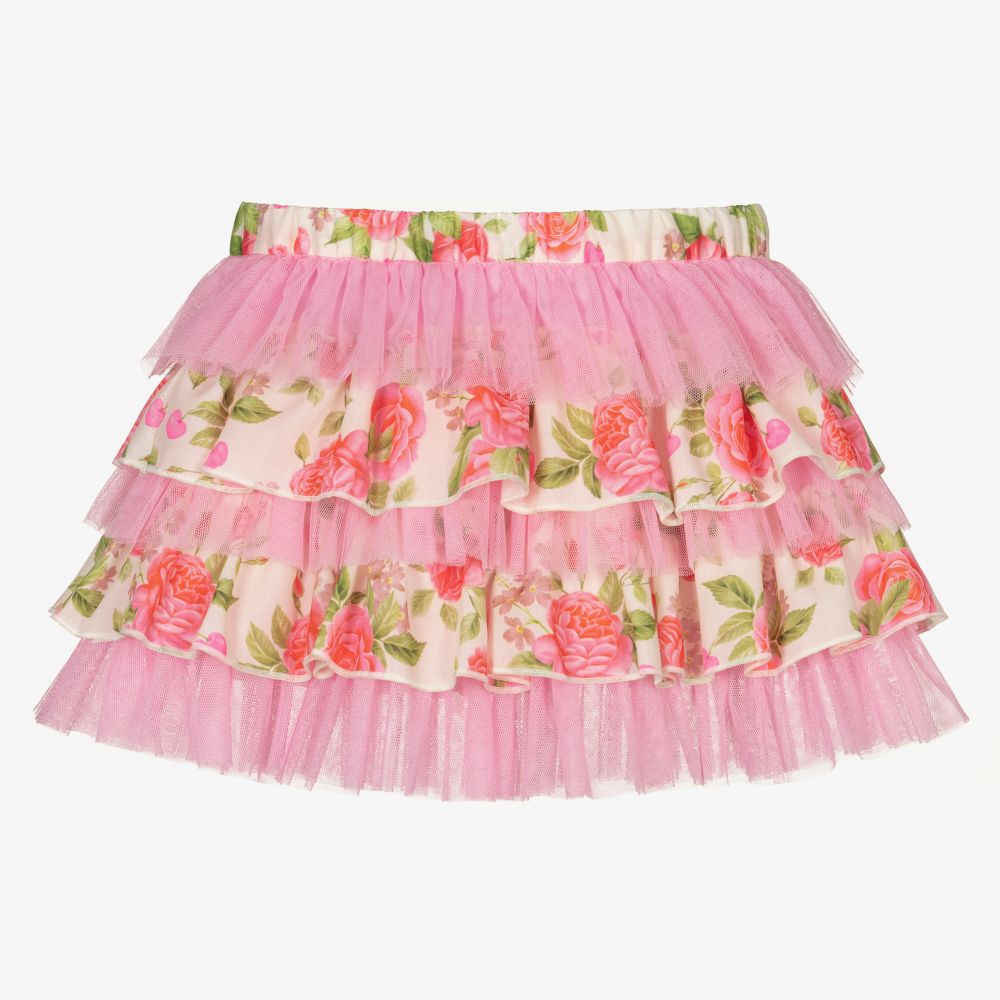 Selini Action-Ivory & Pink Roses Skirt | Childrensalon Outlet