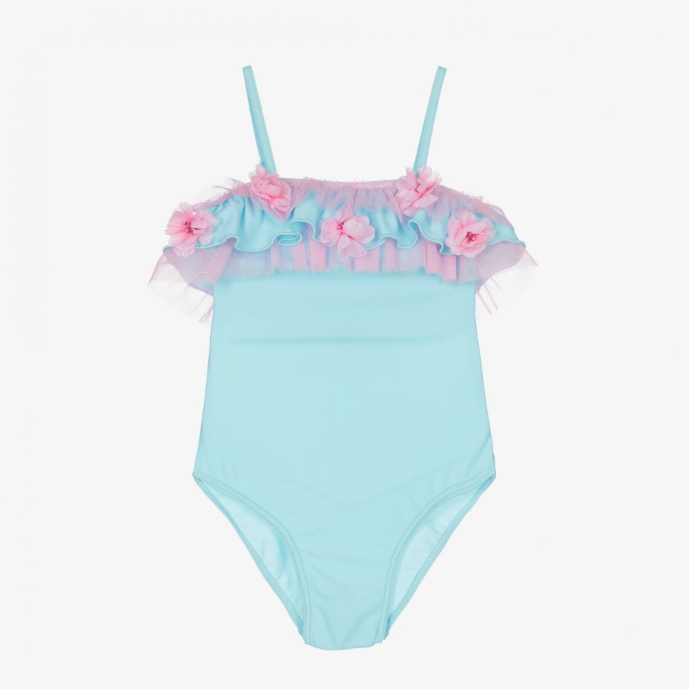 Selini Action - Pale Blue Flowers Swimsuit  | Childrensalon