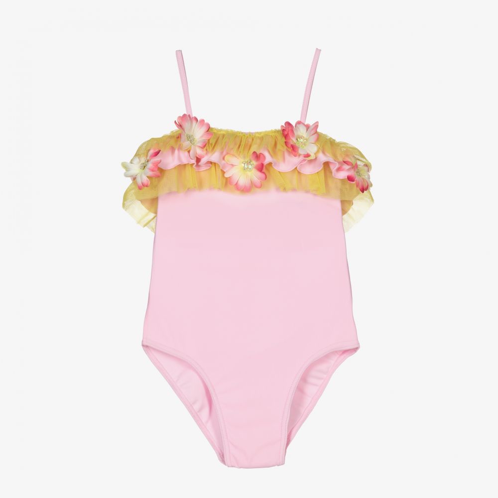 Selini Action - Pale Pink Flowers Swimsuit  | Childrensalon