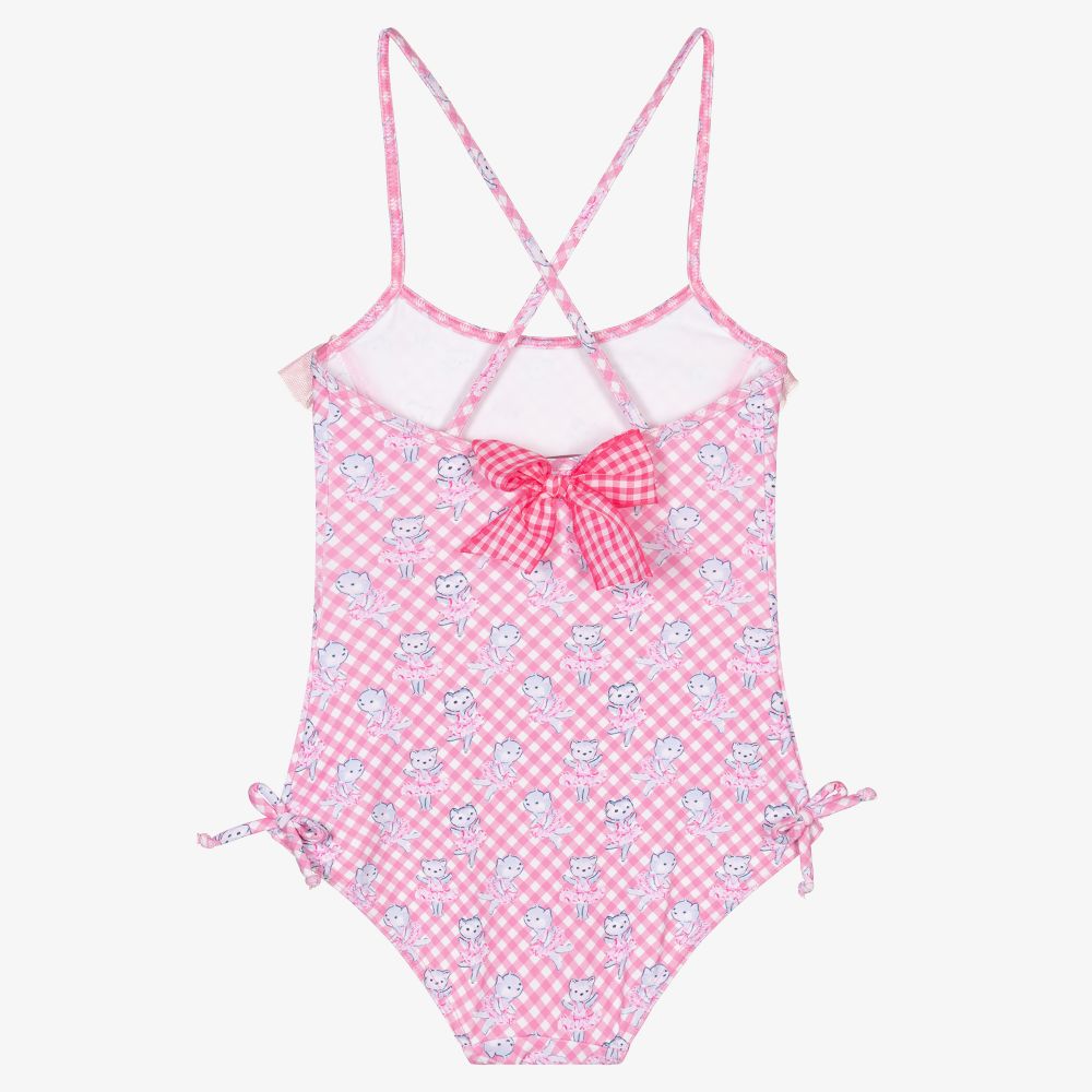 Selini Action-Розовый купальник в мелкую клетку с котами | Childrensalon Outlet
