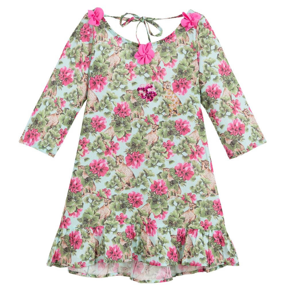 Selini Action - Pink & Green Cotton Dress | Childrensalon