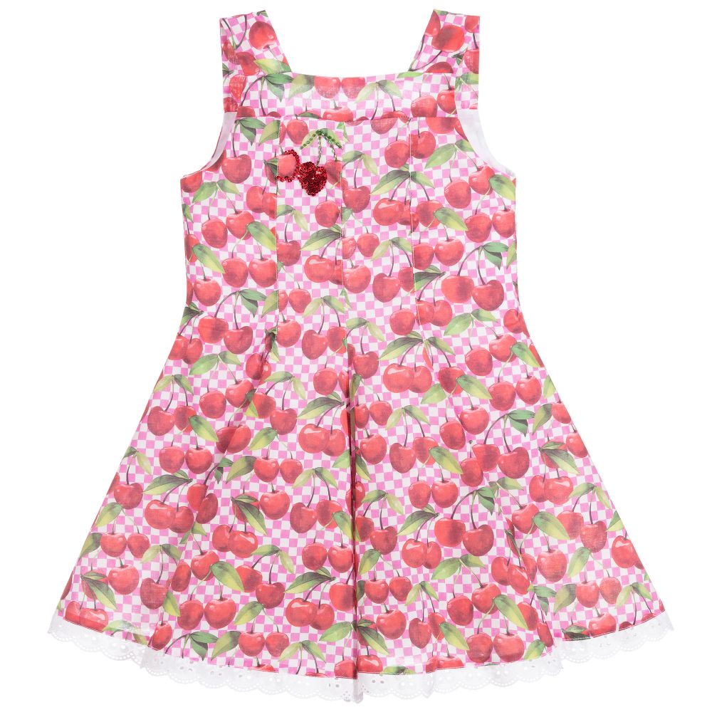 Selini Action-Pink & Red Cherry Cotton Dress | Childrensalon Outlet