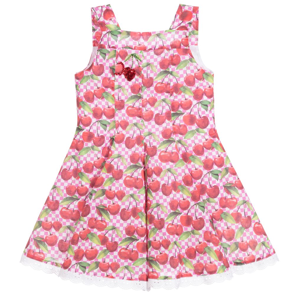 Selini Action - Pink & Red Cherry Cotton Dress | Childrensalon