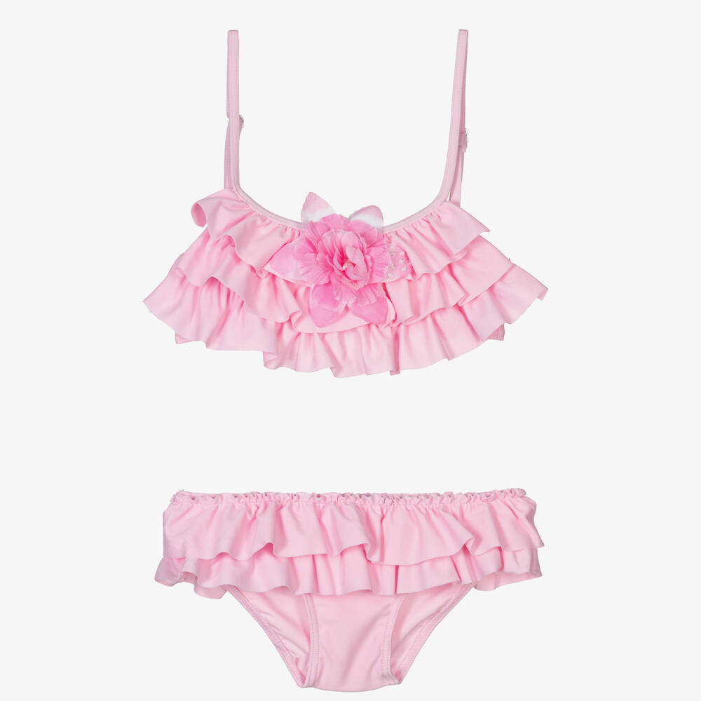 Selini Action - Maillot deux pièces fleuri rose à volants | Childrensalon