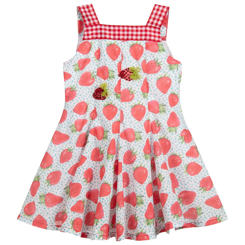 Selini Action - Red Cotton Strawberry Dress | Childrensalon