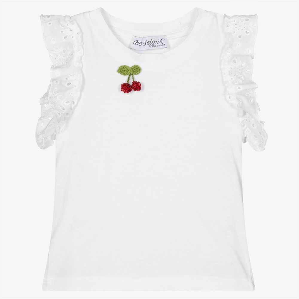 Selini Action - White Cherry Cotton T-Shirt | Childrensalon