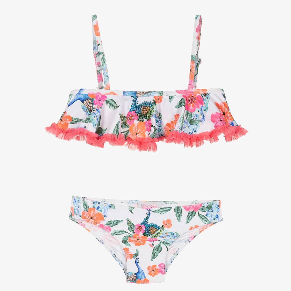 Selini Action-White & Pink Peacock Bikini | Childrensalon Outlet