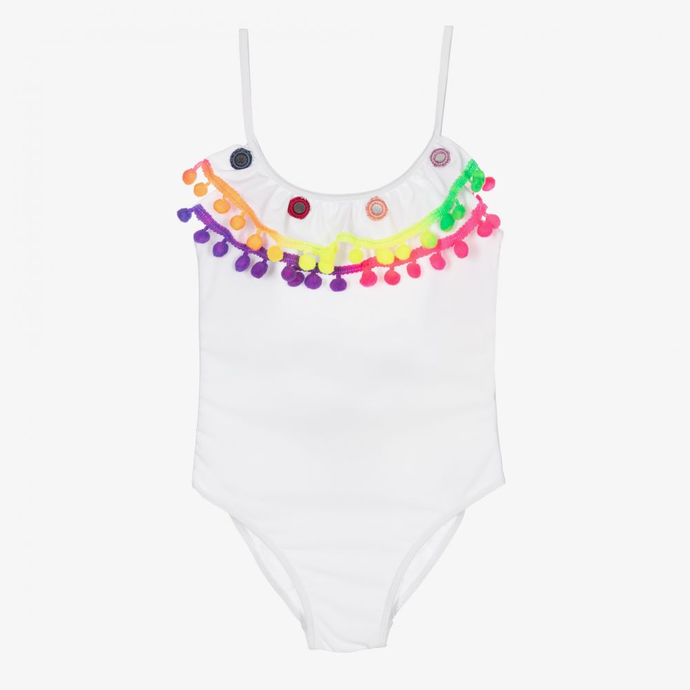 Selini Action - Maillot de bain blanc à pompons | Childrensalon