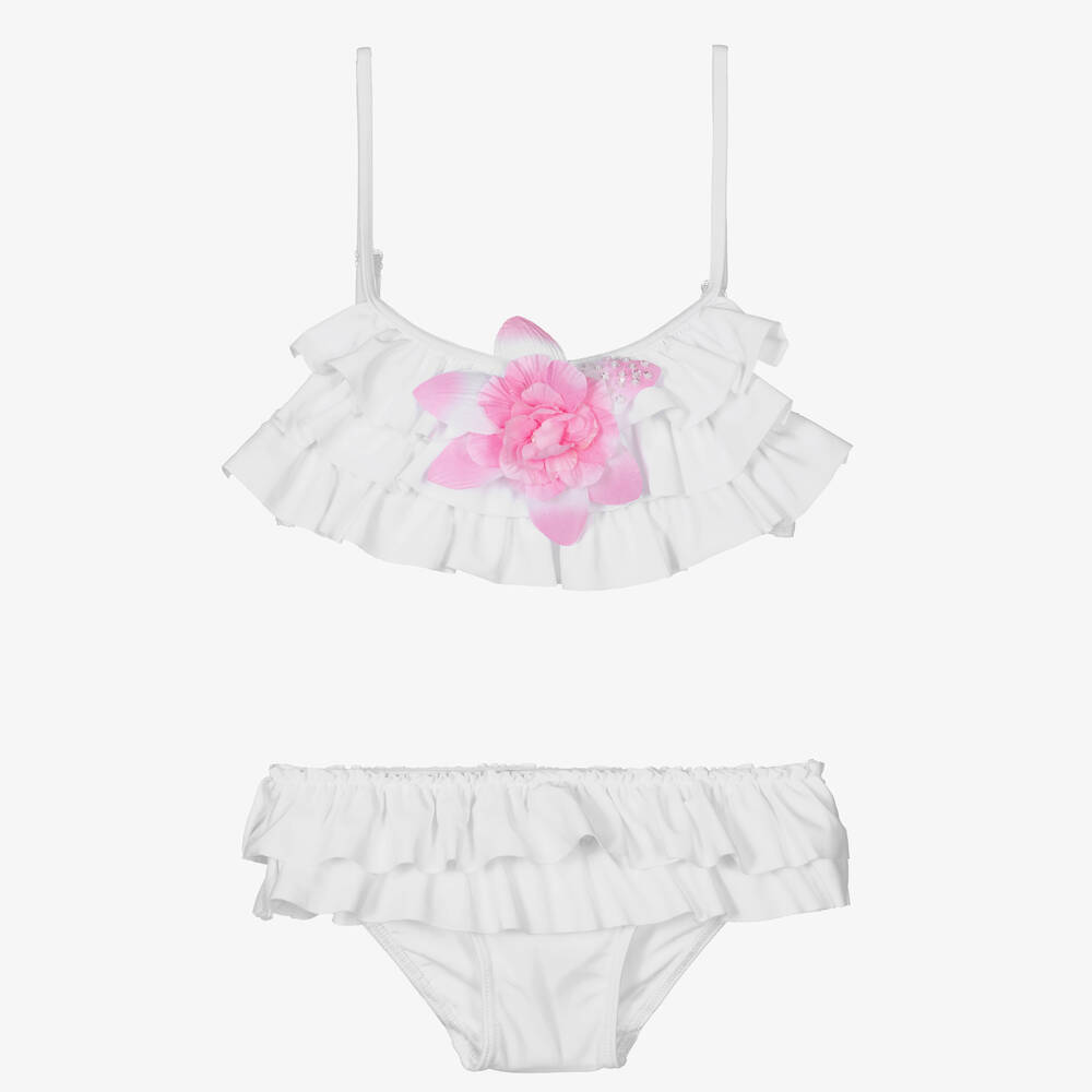 Selini Action - Maillot deux pièces fleuri blanc à volants | Childrensalon