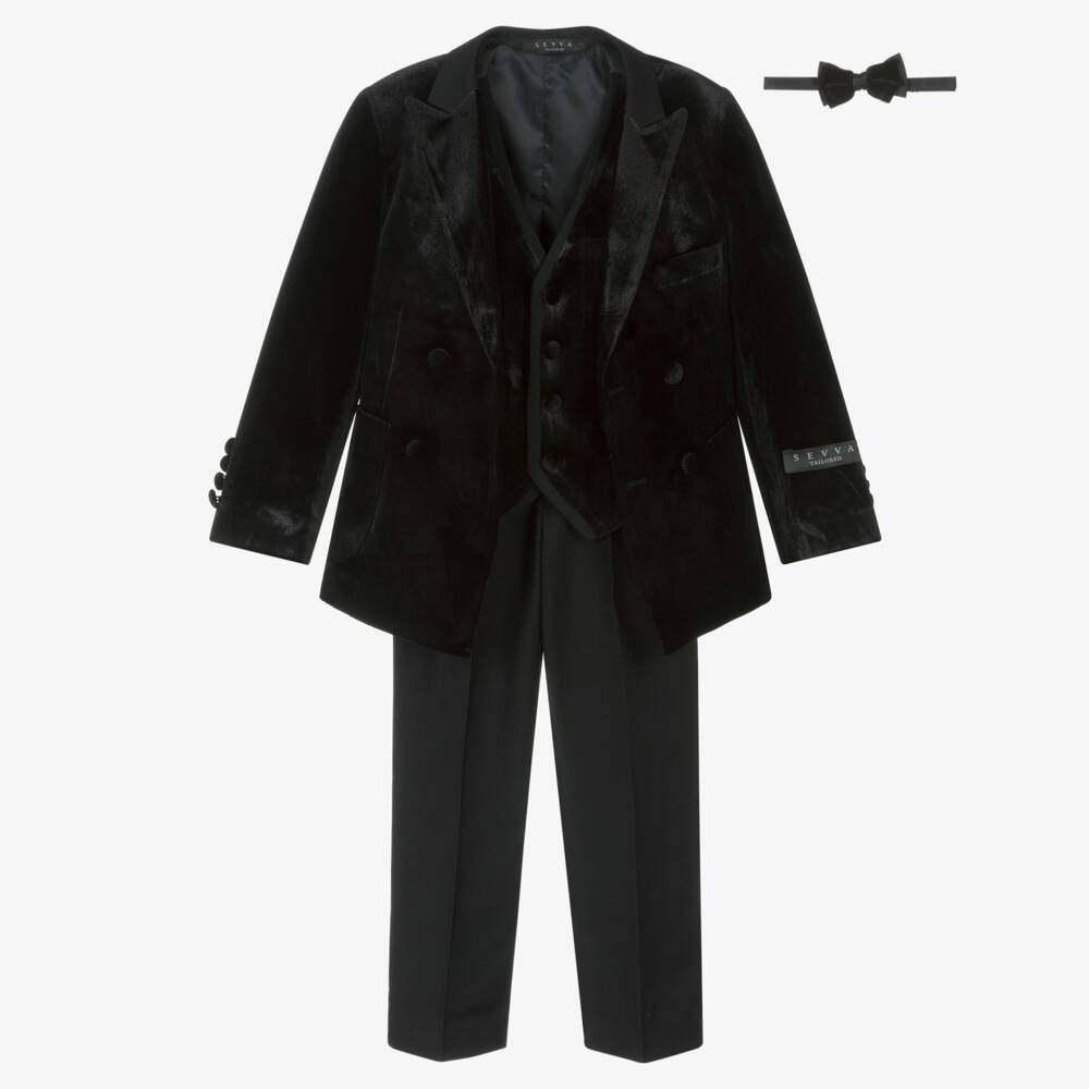 Sevva-Boys Velvet Black Tuxedo Set | Childrensalon Outlet