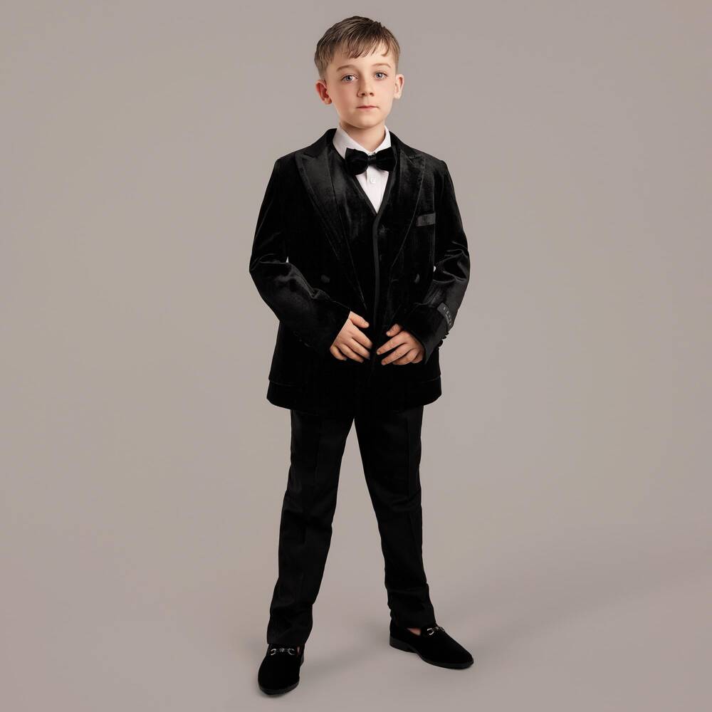 Sevva-Boys Velvet Black Tuxedo Set | Childrensalon Outlet