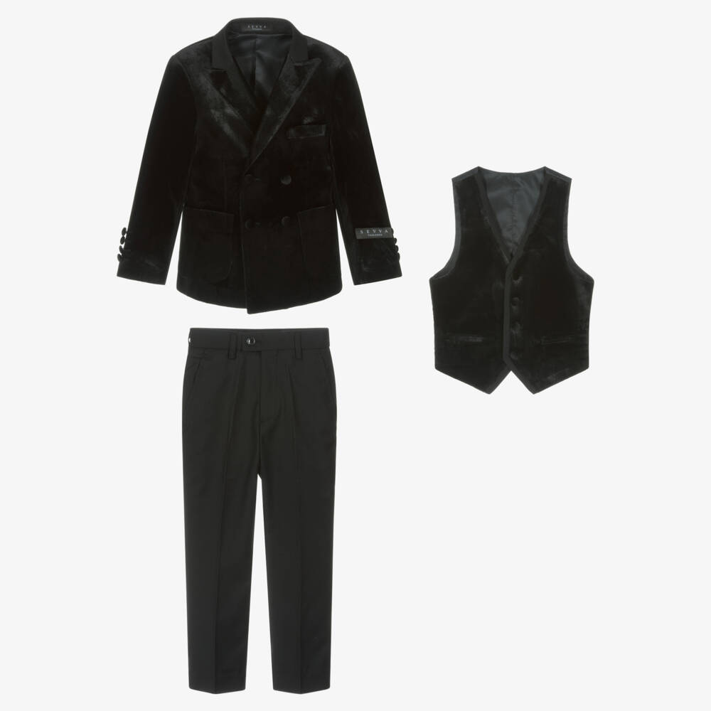 Sevva-Boys Velvet Black Tuxedo Set | Childrensalon Outlet