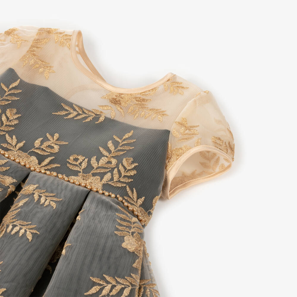 Sevva-Girls Black Satin Gold Embroidered Dress | Childrensalon Outlet