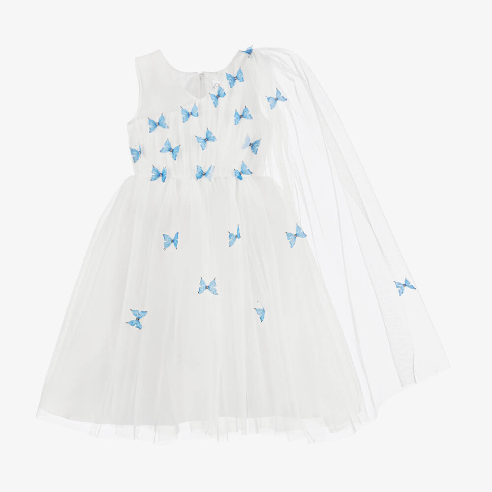 Sevva-Girls Blue & Ivory Tulle Butterfly Gown | Childrensalon Outlet