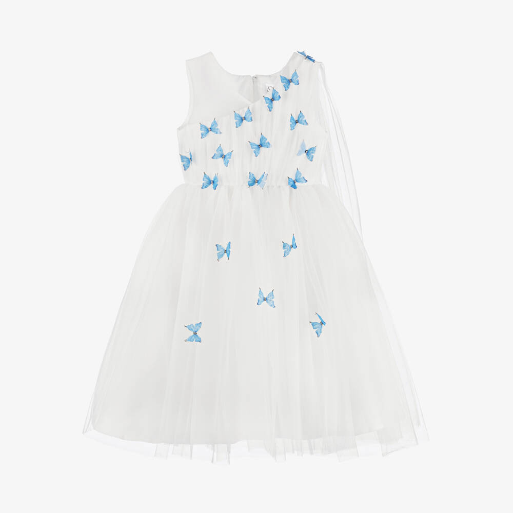 Sevva-Платье из синего и кремового тюля с бабочками для девочек | Childrensalon Outlet