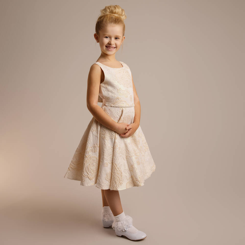 Sevva-Girls Champagne Floral Brocade Dress | Childrensalon Outlet