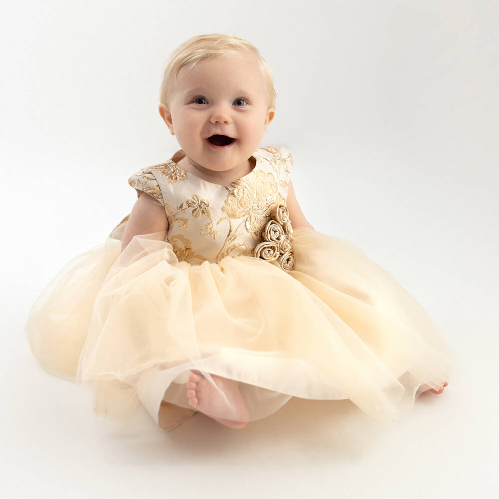 Sevva-فستان تول ذهبي أنيق للبنات | Childrensalon Outlet