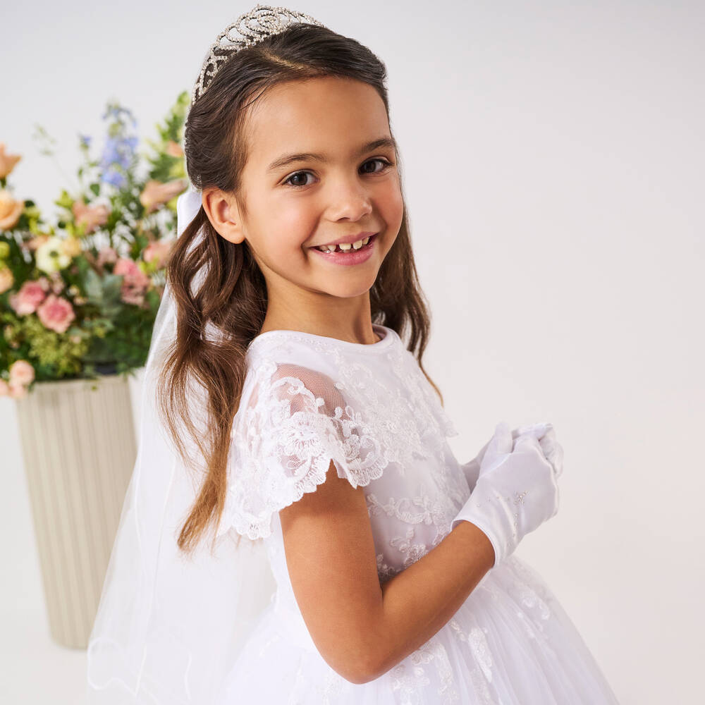 Sevva-قفازات ساتان بيضاء أنيقة للبنات | Childrensalon Outlet