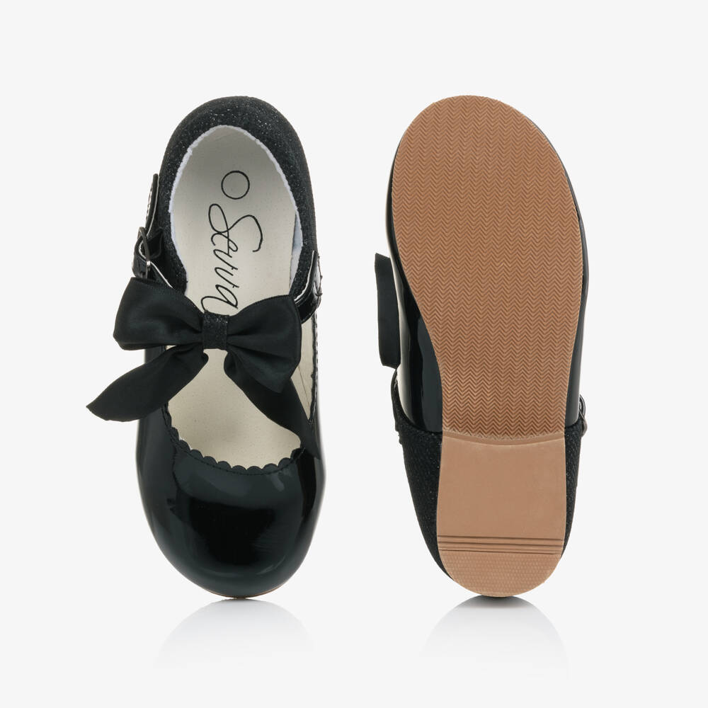 Sevva-Girls Glossy Black Bow Shoes | Childrensalon Outlet