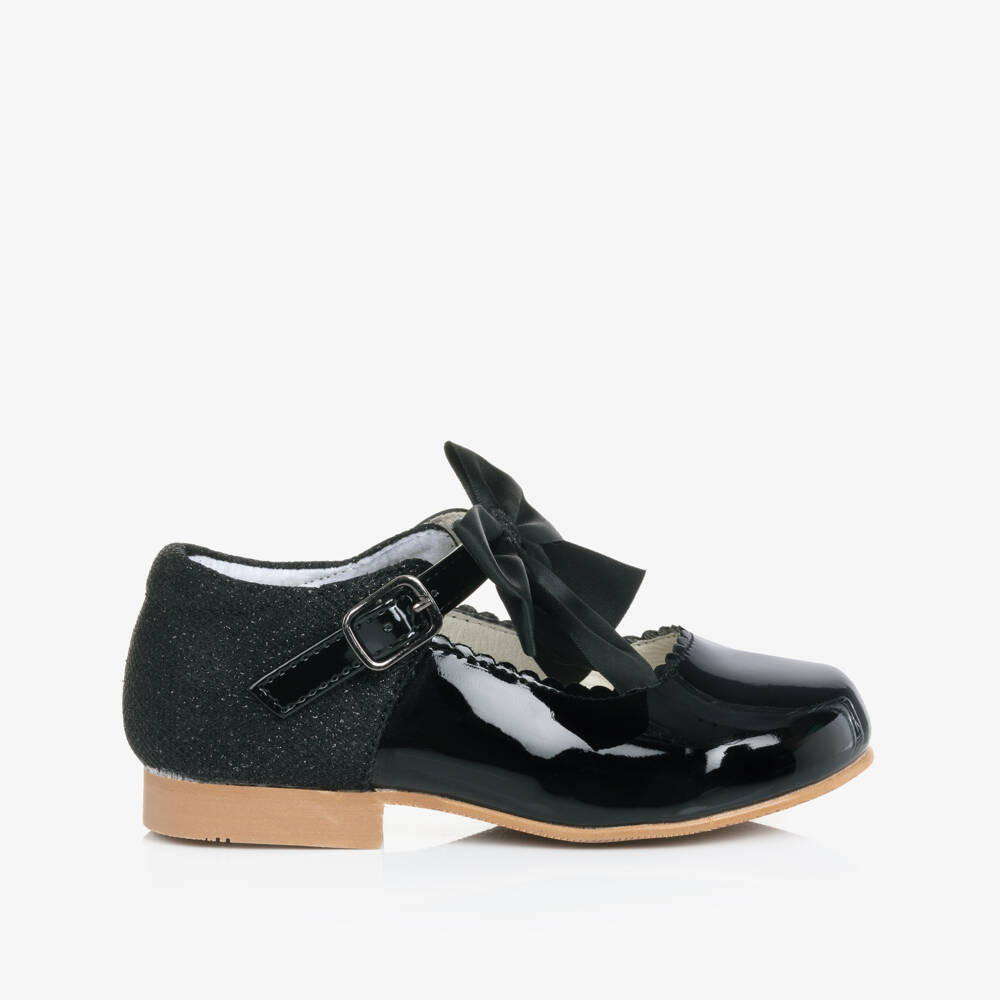 Sevva-Girls Glossy Black Bow Shoes | Childrensalon Outlet