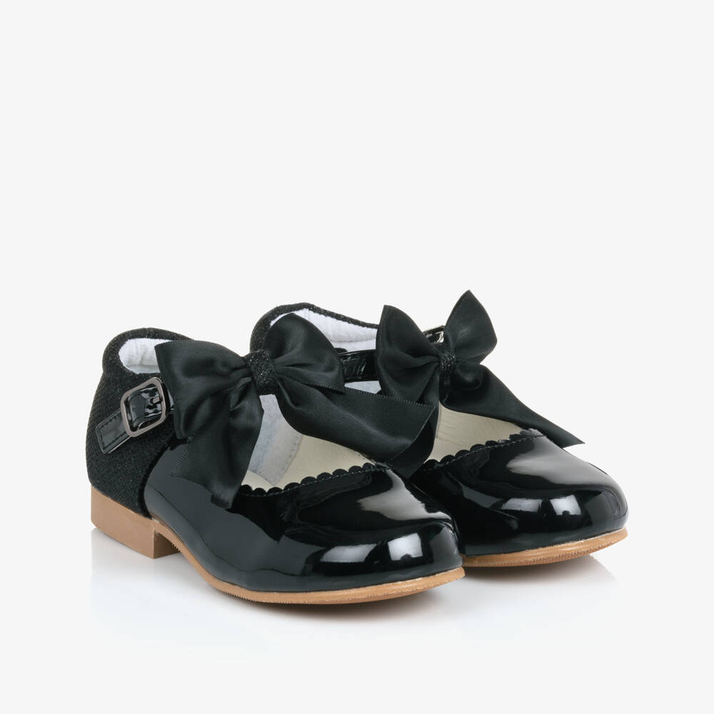 Sevva-Girls Glossy Black Bow Shoes | Childrensalon Outlet