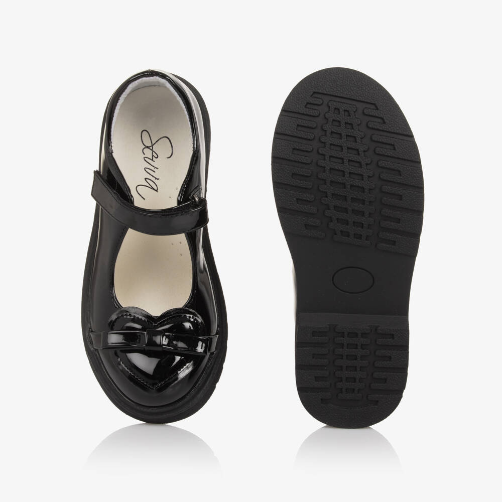 Sevva-Girls Glossy Black Heart Shoes | Childrensalon Outlet
