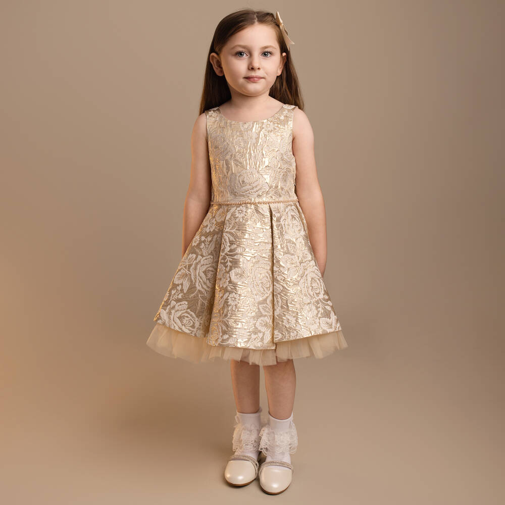 Sevva-فستان بروكاد ذهبي أنيق للبنات | Childrensalon Outlet