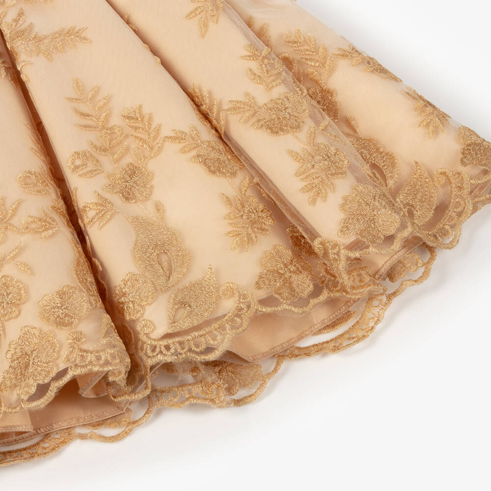 Sevva-Золотое атласное платье с цветочным узором для девочек | Childrensalon Outlet