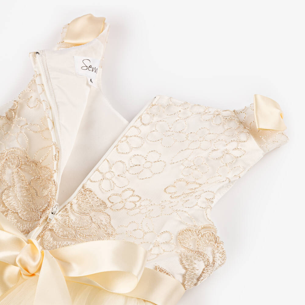 Sevva-فستان تول عاجي مزين بالزهور للبنات | Childrensalon Outlet