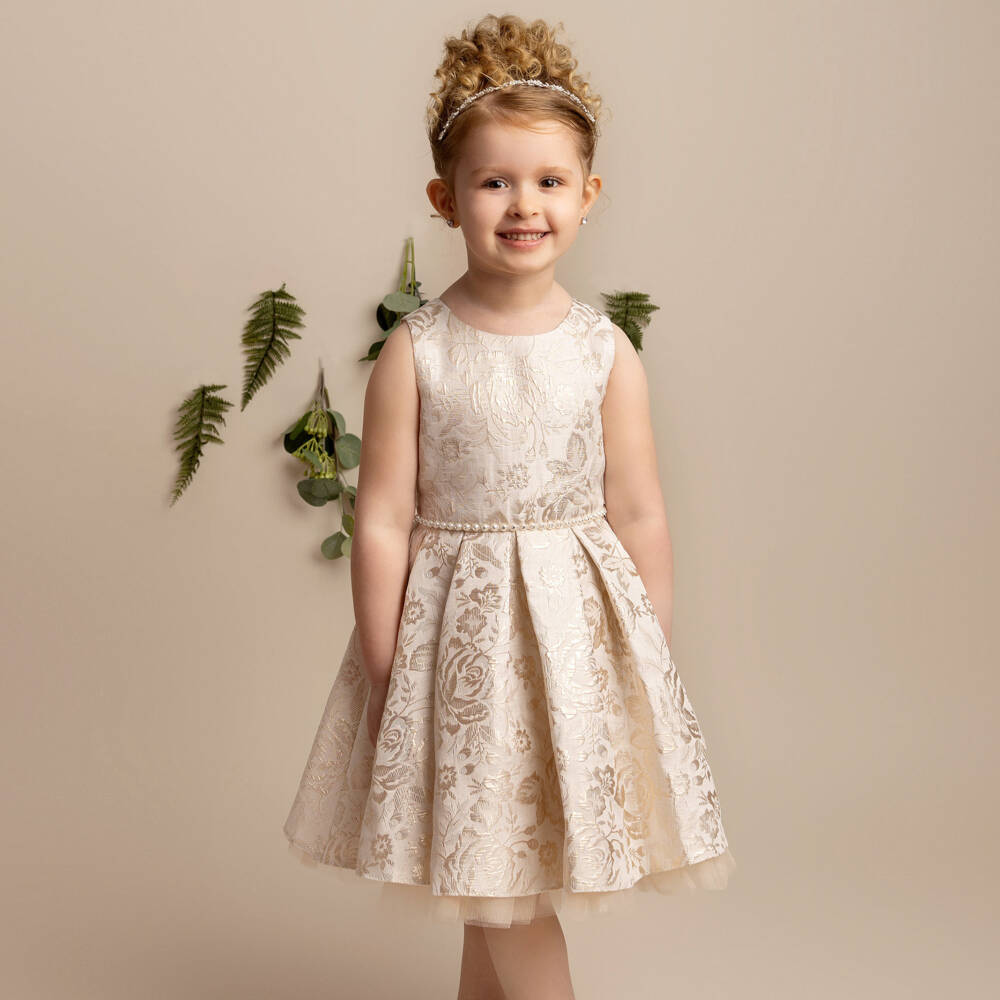 Sevva-Girls Shimmering Gold Floral Dress | Childrensalon Outlet