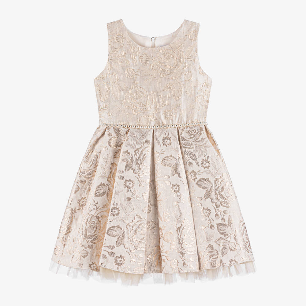 Sevva-Girls Shimmering Gold Floral Dress | Childrensalon Outlet