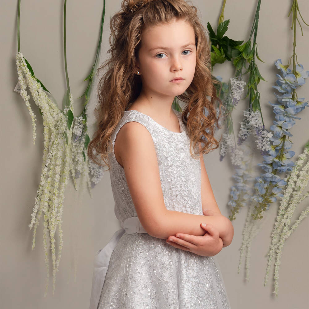 Sevva-Girls Silver & White Sparkle Dress | Childrensalon Outlet