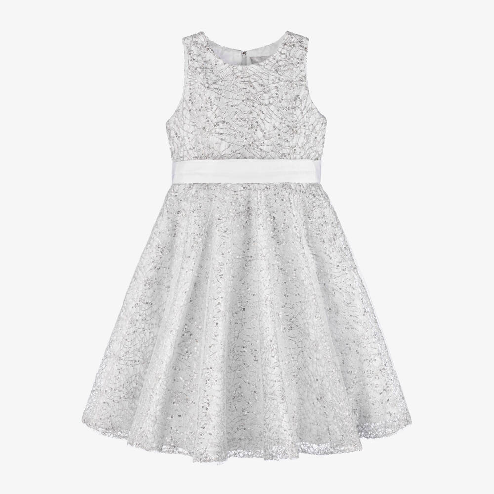 Sevva-Girls Silver & White Sparkle Dress | Childrensalon Outlet