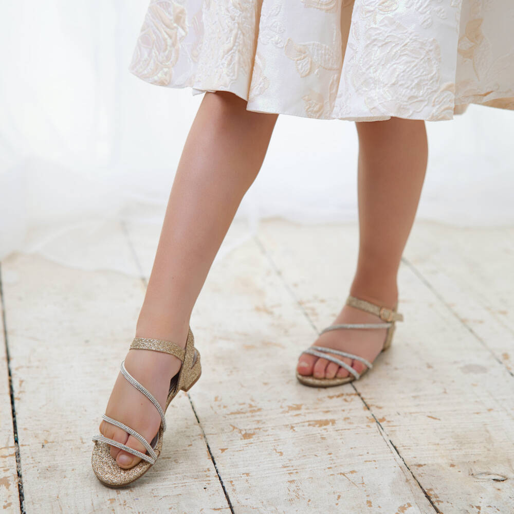 Sevva-Girls Sparkly Gold Diamanté Sandals | Childrensalon Outlet