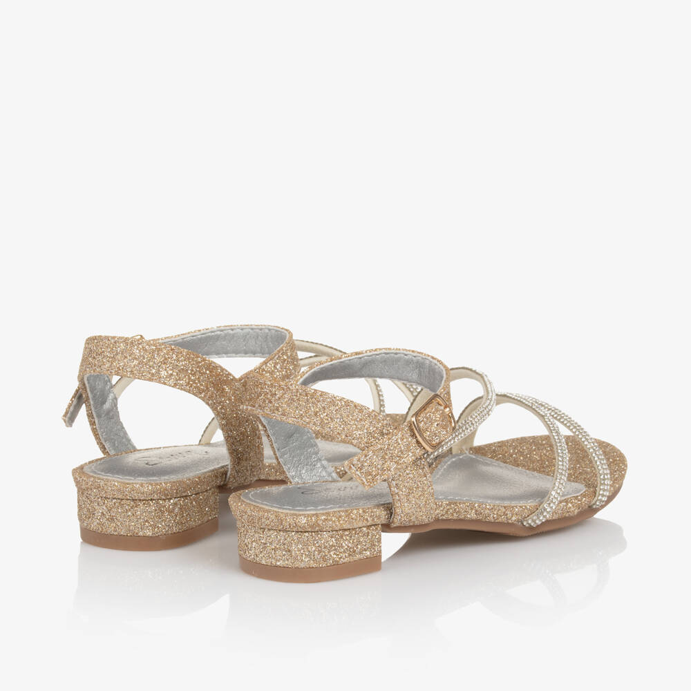 Sevva-Girls Sparkly Gold Diamanté Sandals | Childrensalon Outlet
