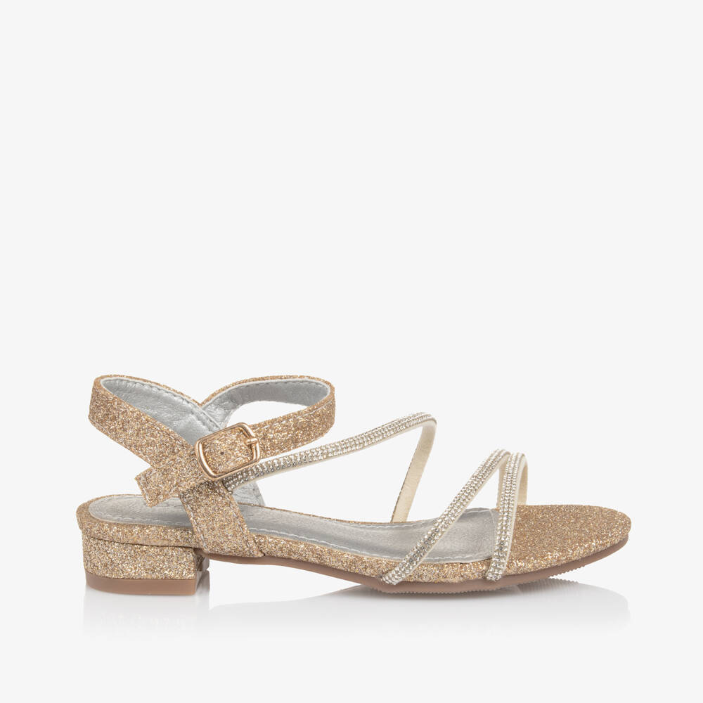 Sevva-Girls Sparkly Gold Diamanté Sandals | Childrensalon Outlet