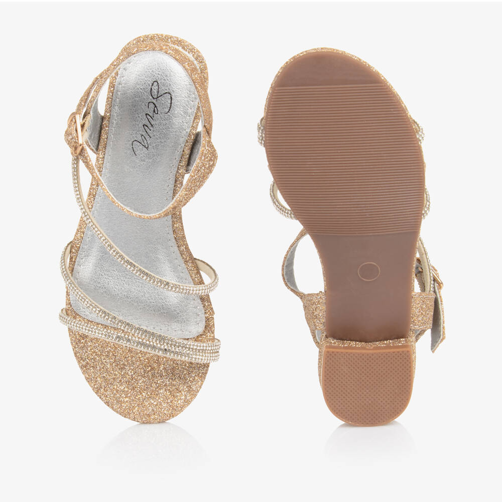 Sevva-Girls Sparkly Gold Diamanté Sandals | Childrensalon Outlet